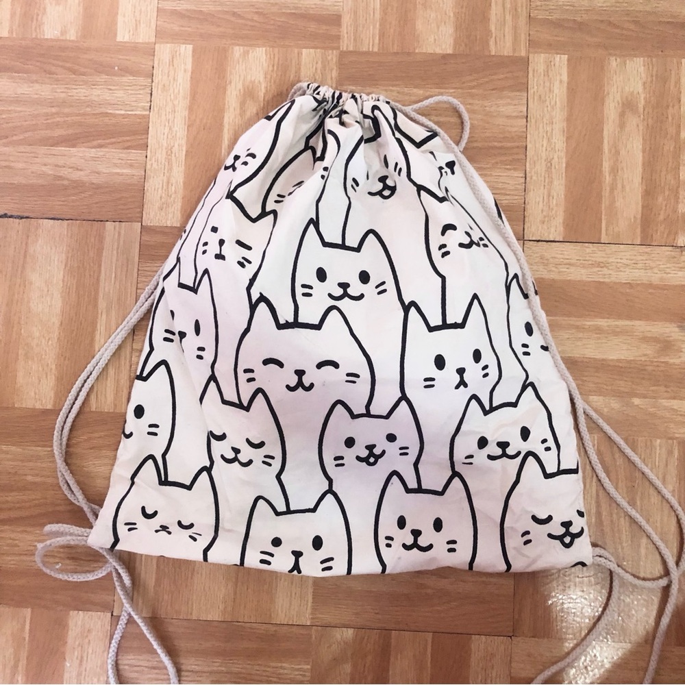 Cat Print Drawstring Backpack - image 1
